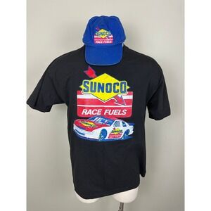 Lot of 2 Vintage Sunoco Race Fuels T Shirt Hat XL 90s NASCAR Racing Set
